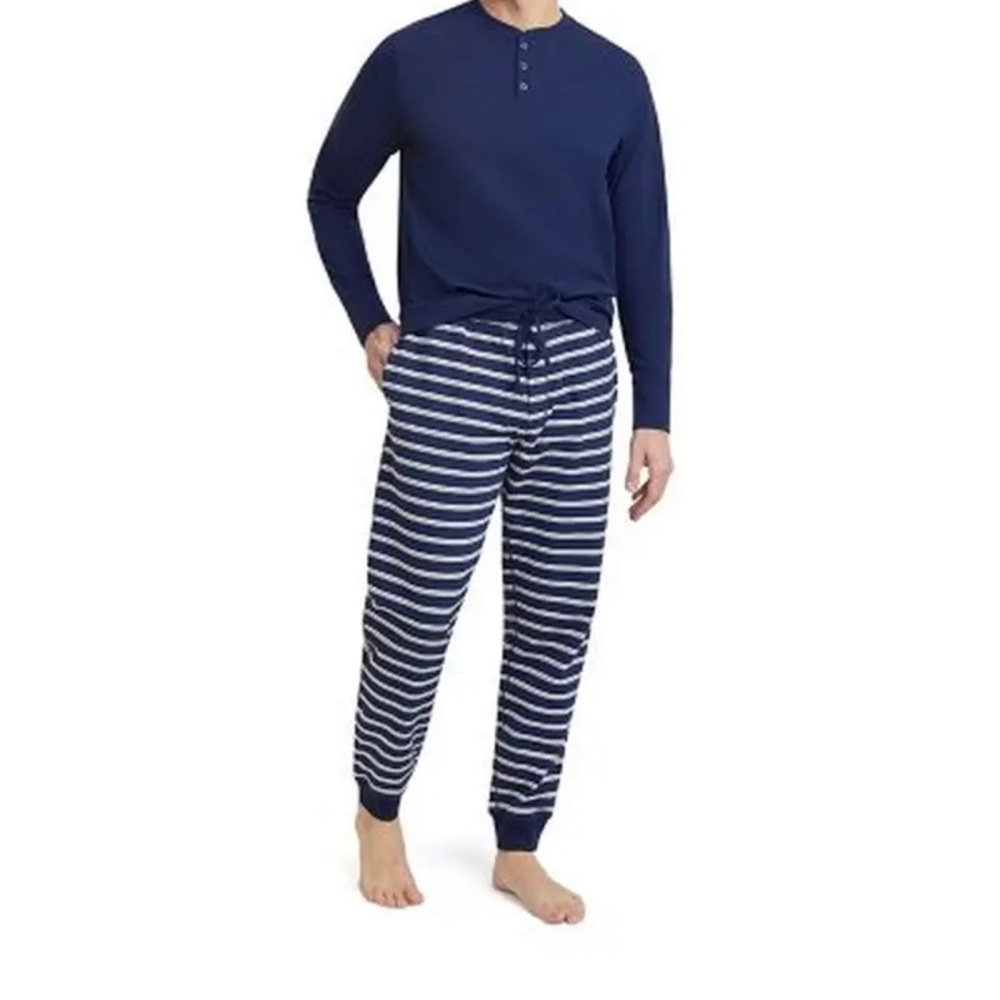 NEW Men’s Lands End Deep Sea Navy Founders Stripe pajamas size medium